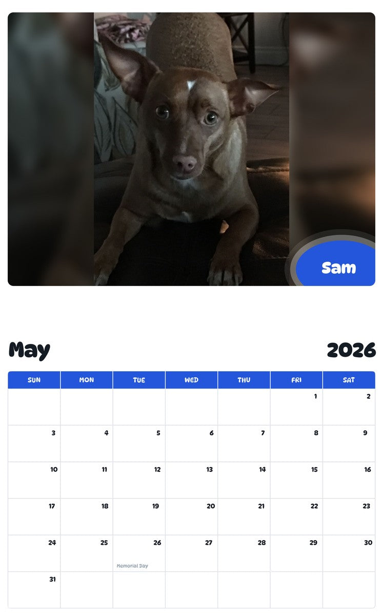 2026 - 2027 Sam - Pawidols Pet Calendar