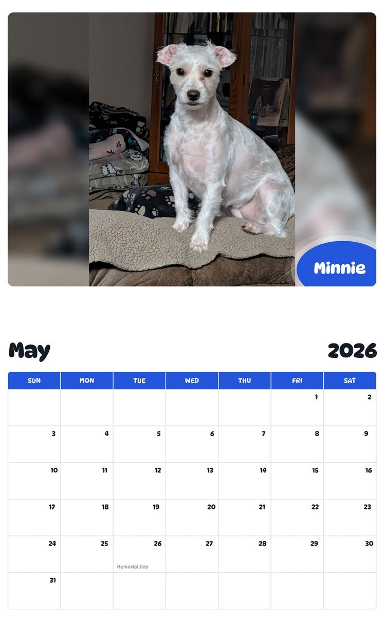 2026 - 2027 Minnie - Pawidols Pet Calendar