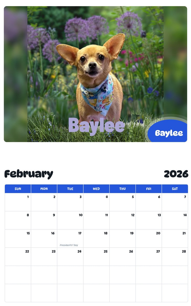 October 2025 - September 2026 Baylee - Pawidols Pet Calendar