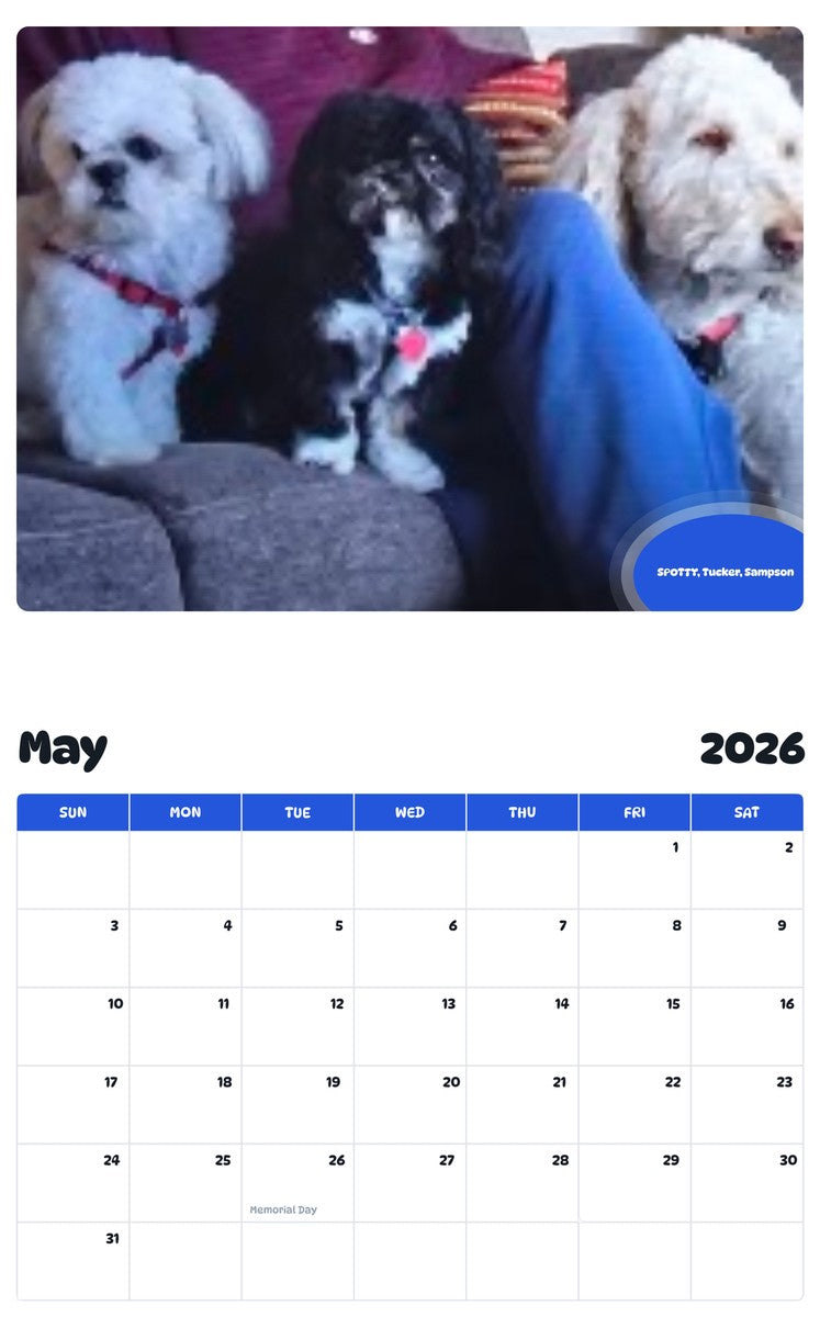 2026 - 2027 SPOTTY, Tucker, Sampson - Pawidols Pet Calendar