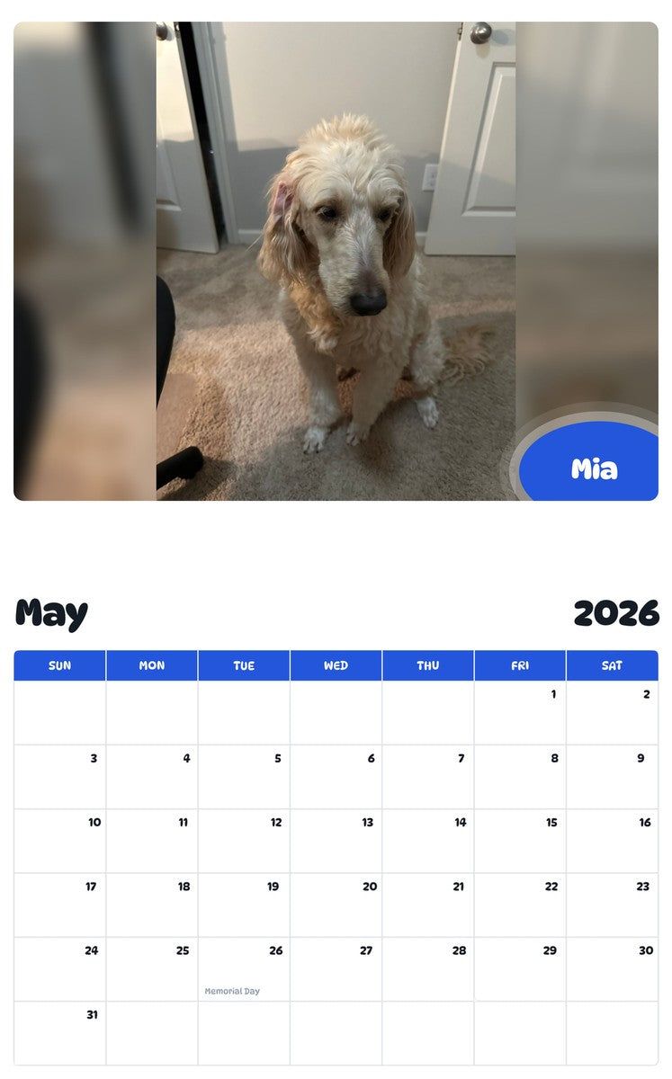 2026 - 2027 Mia - Pawidols Pet Calendar