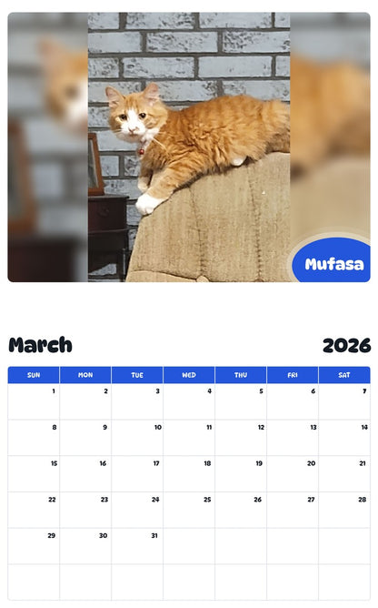 November 2025 - October 2026 Mufasa - Pawidols Pet Calendar