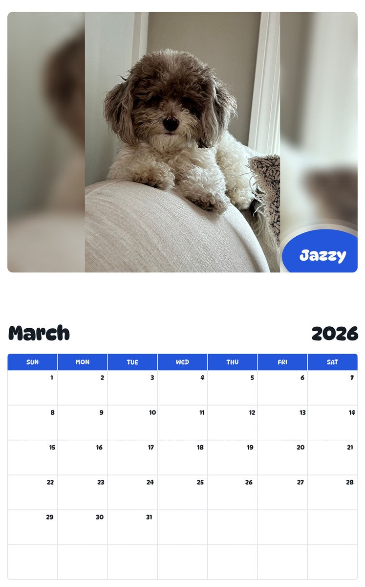 November 2025 - October 2026 Jazzy - Pawidols Pet Calendar