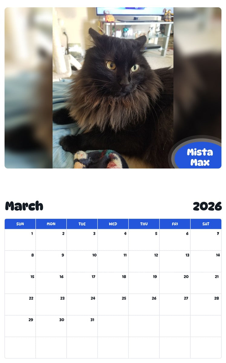 November 2025 - October 2026 Mista Max - Pawidols Pet Calendar