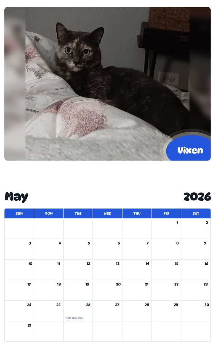 2026 - 2027 Vixen - Pawidols Pet Calendar