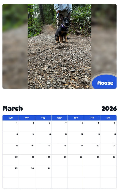 November 2025 - October 2026 Moose - Pawidols Pet Calendar