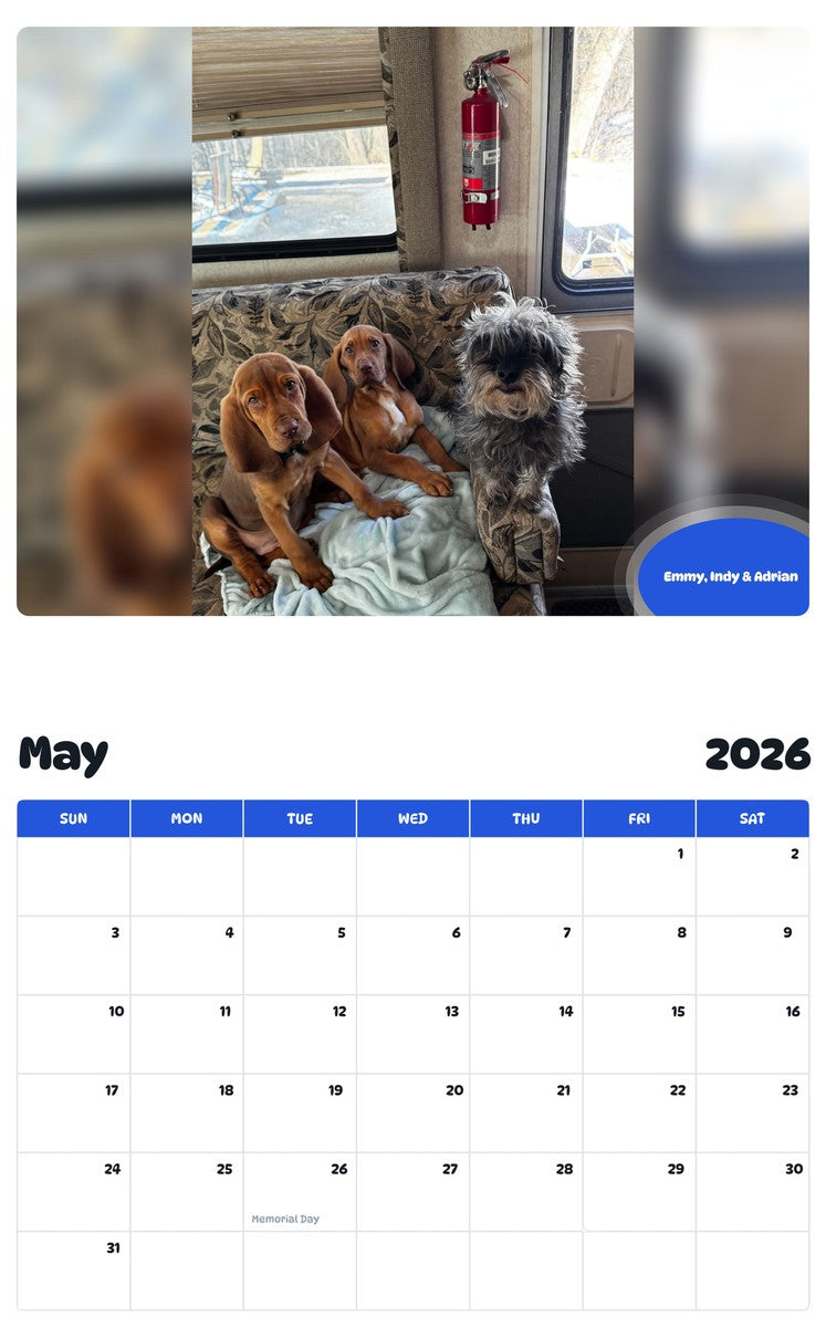 2026 - 2027 Emmy, Indy & Adrian - Pawidols Pet Calendar