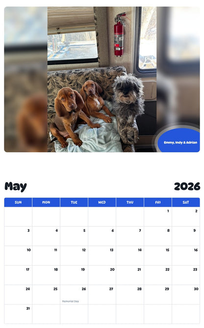 2026 - 2027 Emmy, Indy & Adrian - Pawidols Pet Calendar