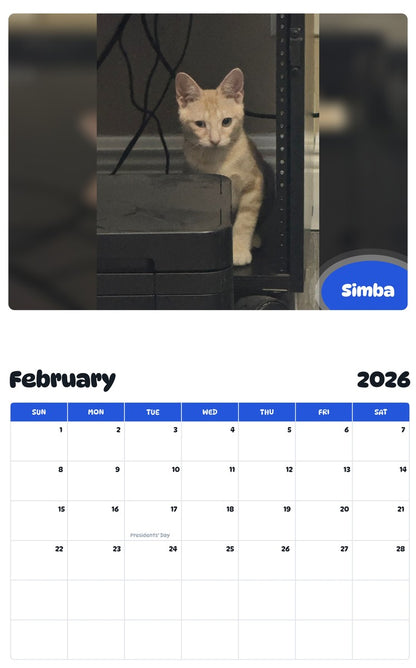 October 2025 - September 2026 Simba - Pawidols Pet Calendar