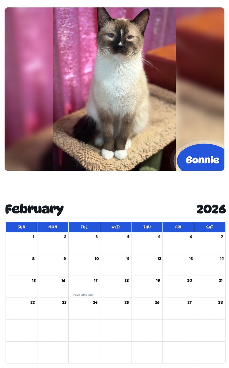 October 2025 - September 2026 Bonnie - Pawidols Pet Calendar