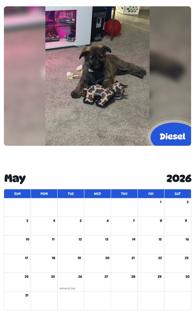 2026 - 2027 Diesel - Pawidols Pet Calendar