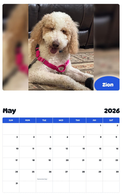 2026 - 2027 Zion - Pawidols Pet Calendar
