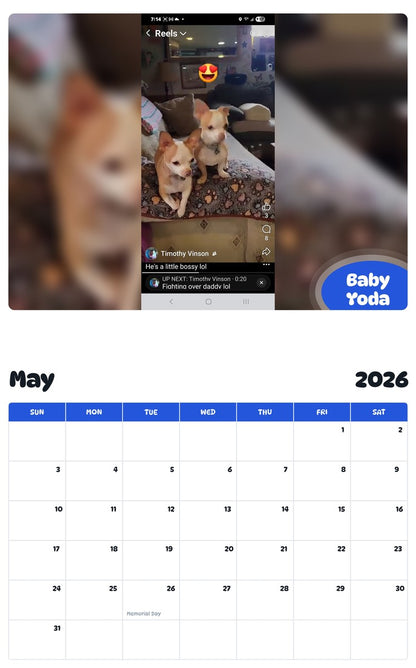 2026 - 2027 Baby Yoda - Pawidols Pet Calendar