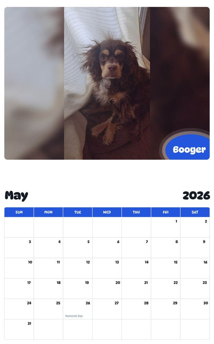 2026 - 2027 Booger - Pawidols Pet Calendar