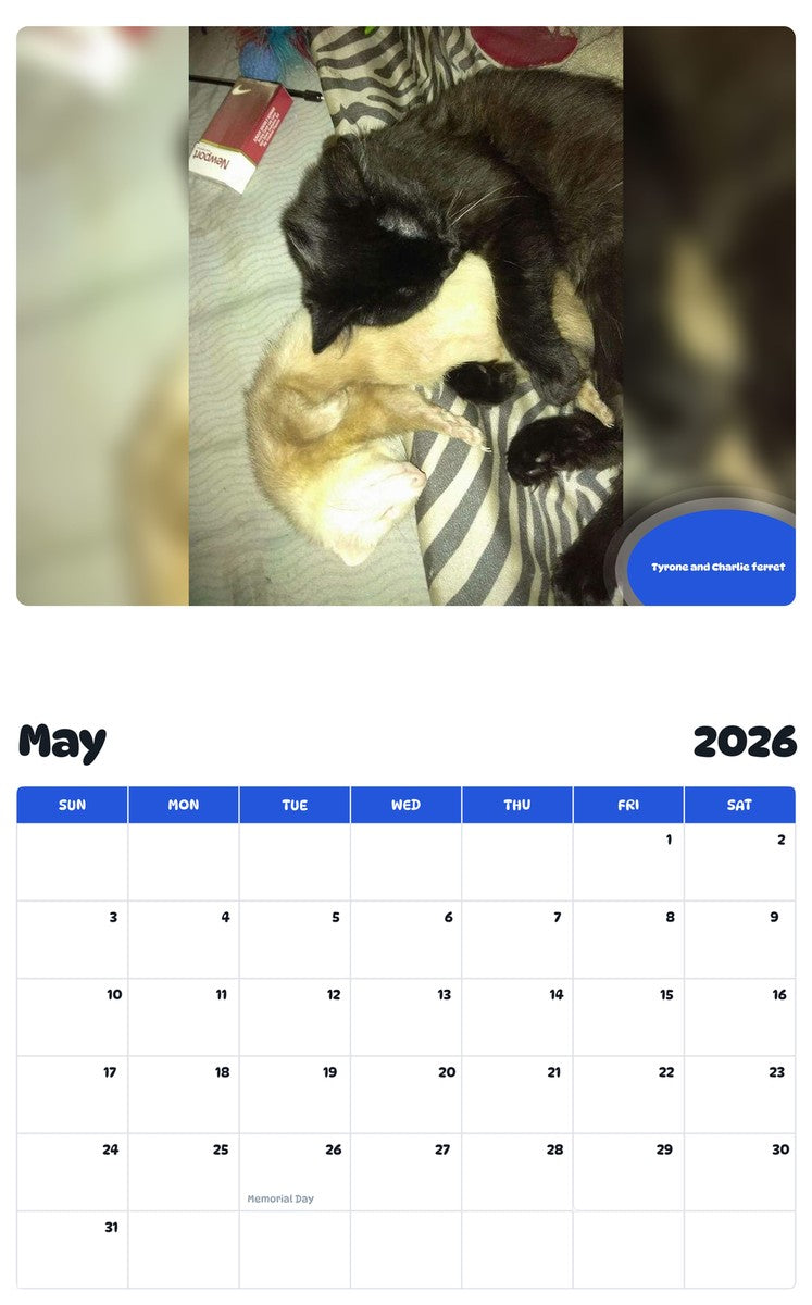 2026 - 2027 Tyrone and Charlie ferret - Pawidols Pet Calendar
