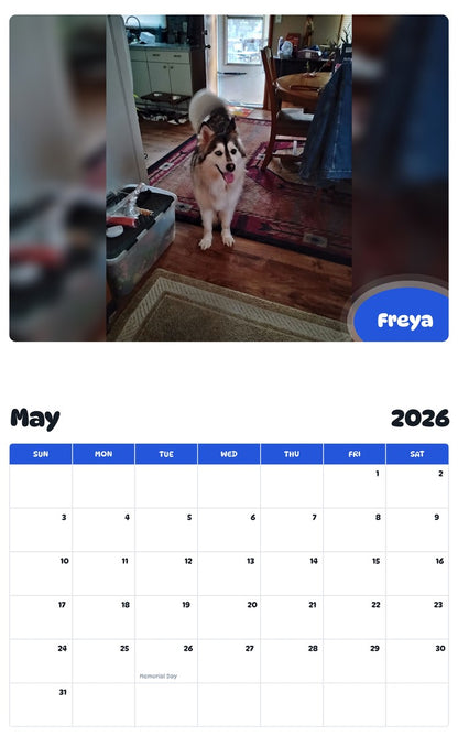 2026 - 2027 Freya - Pawidols Pet Calendar