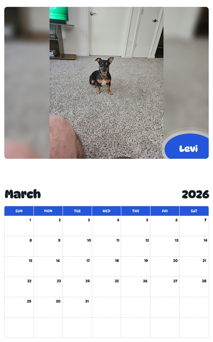November 2025 - October 2026 Levi - Pawidols Pet Calendar