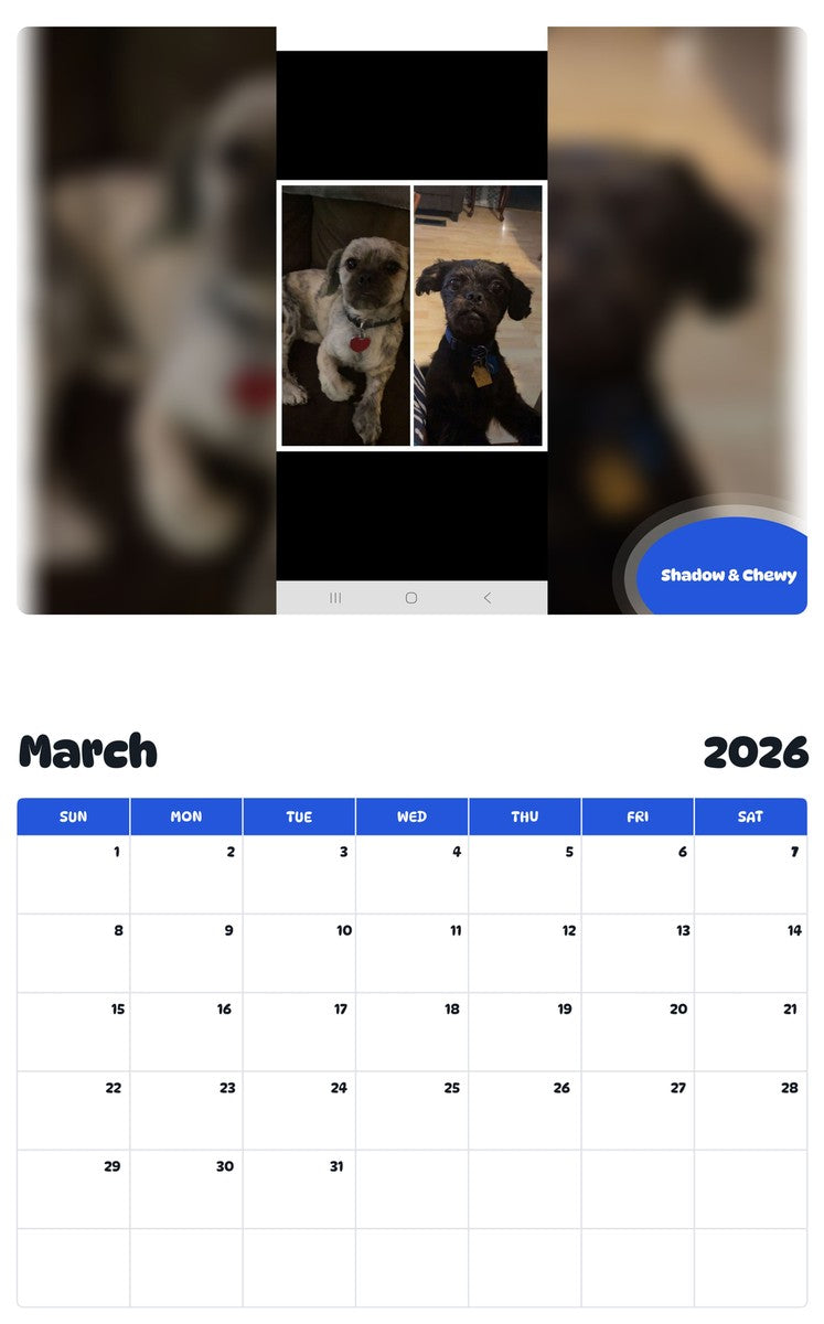 November 2025 - October 2026 Shadow & Chewy - Pawidols Pet Calendar