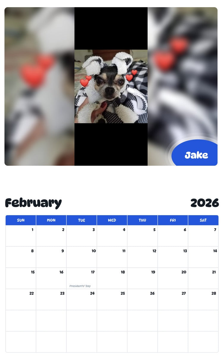 October 2025 - September 2026 Jake - Pawidols Pet Calendar