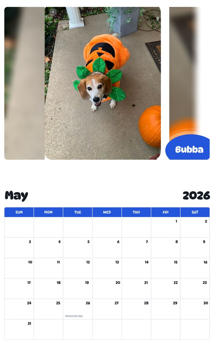 2026 - 2027 Bubba - Pawidols Pet Calendar