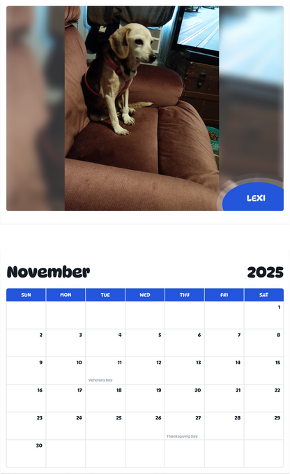 July 2025 - June 2026 Lexi - Pawidols Pet Calendar