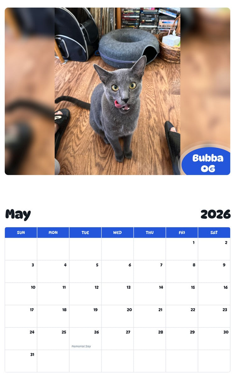 2026 - 2027 Bubba OG - Pawidols Pet Calendar