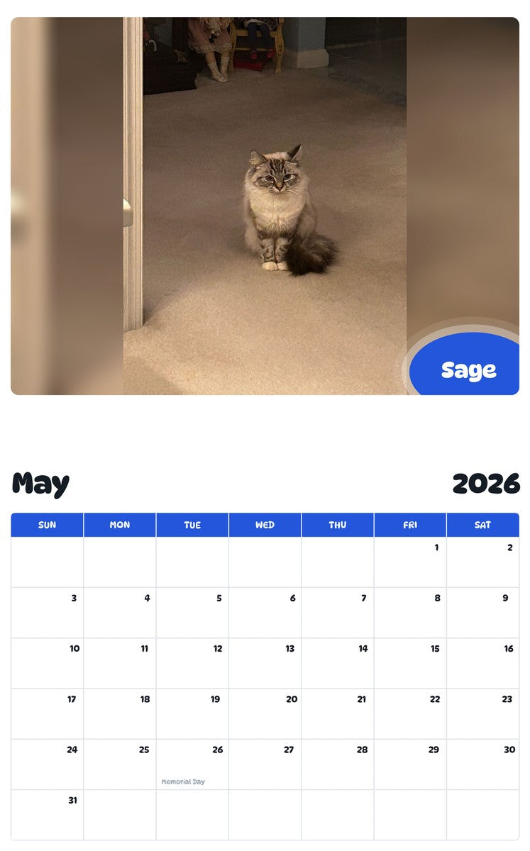 2026 - 2027 Sage - Pawidols Pet Calendar