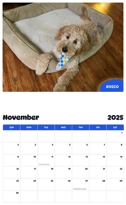 July 2025 - June 2026 Rosco - Pawidols Pet Calendar