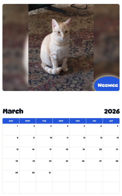 November 2025 - October 2026 Weewee - Pawidols Pet Calendar