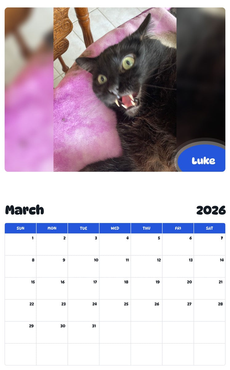November 2025 - October 2026 Luke - Pawidols Pet Calendar