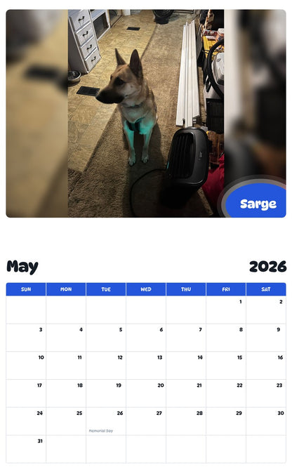 2026 - 2027 Sarge - Pawidols Pet Calendar
