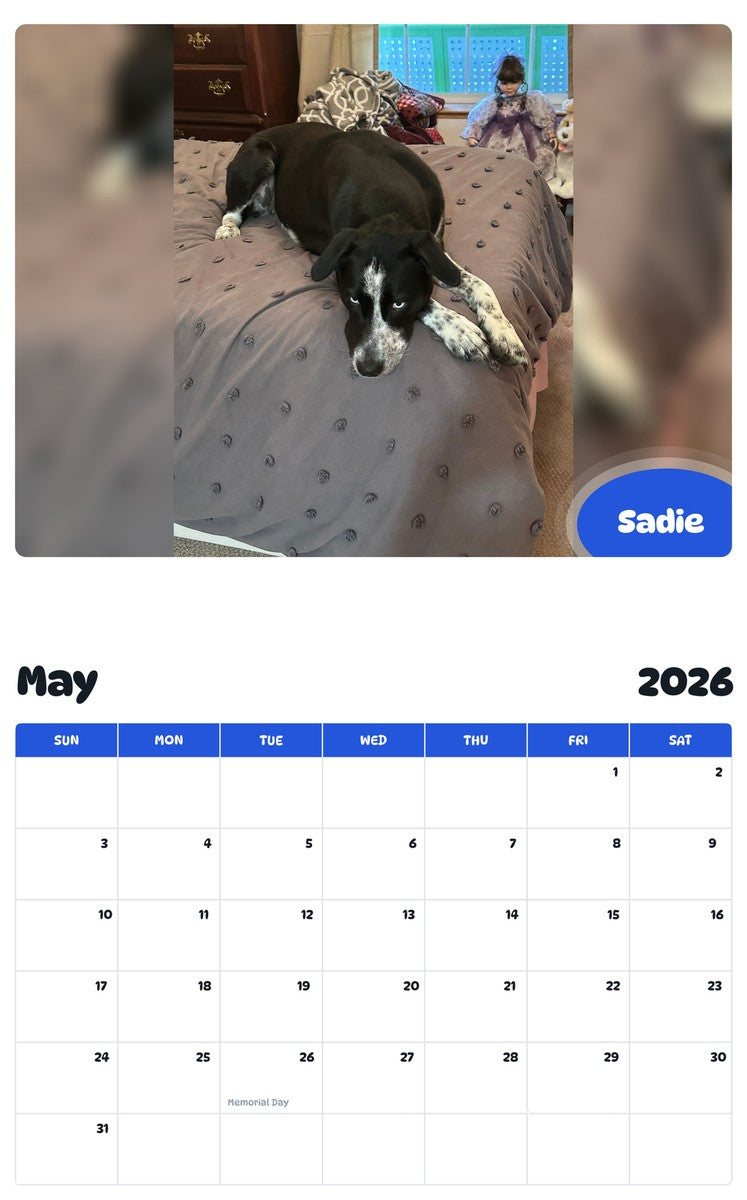 2026 - 2027 Sadie - Pawidols Pet Calendar