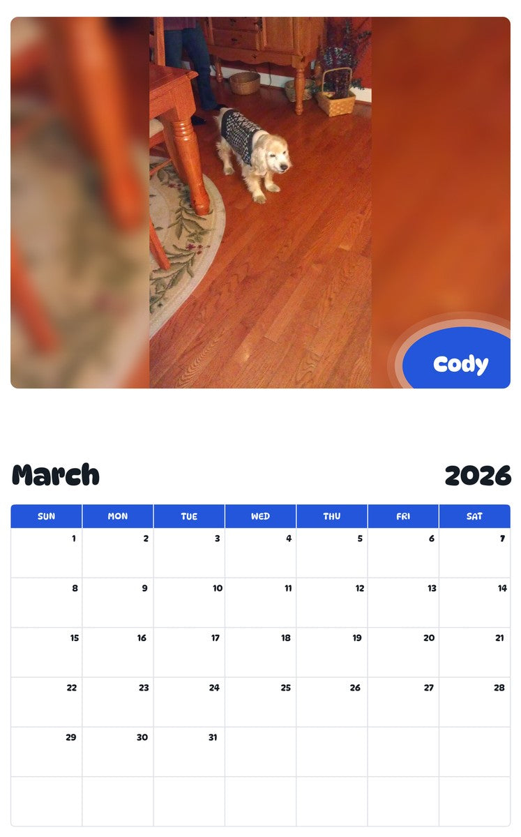 November 2025 - October 2026 Cody - Pawidols Pet Calendar