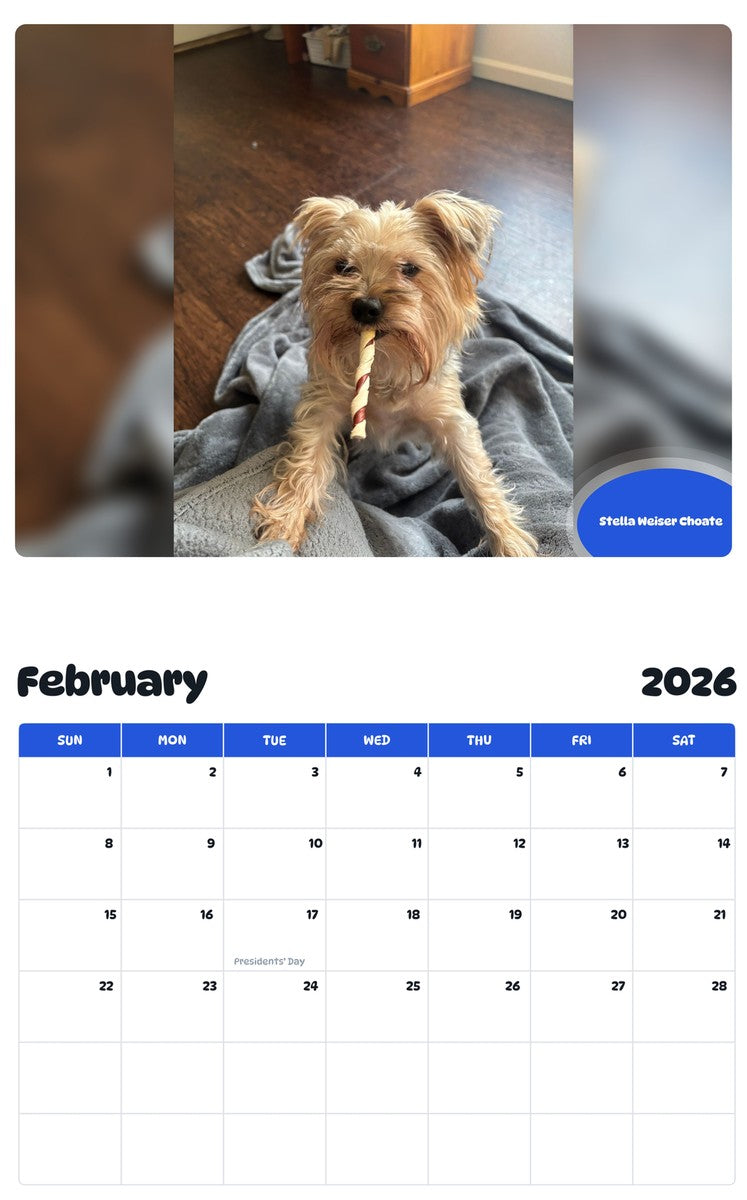October 2025 - September 2026 Stella Weiser Choate - Pawidols Pet Calendar