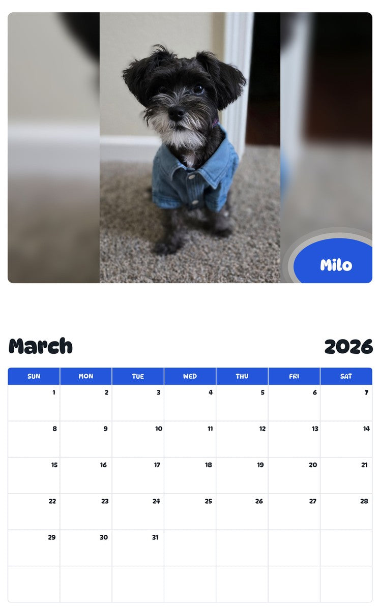 November 2025 - October 2026 Milo - Pawidols Pet Calendar