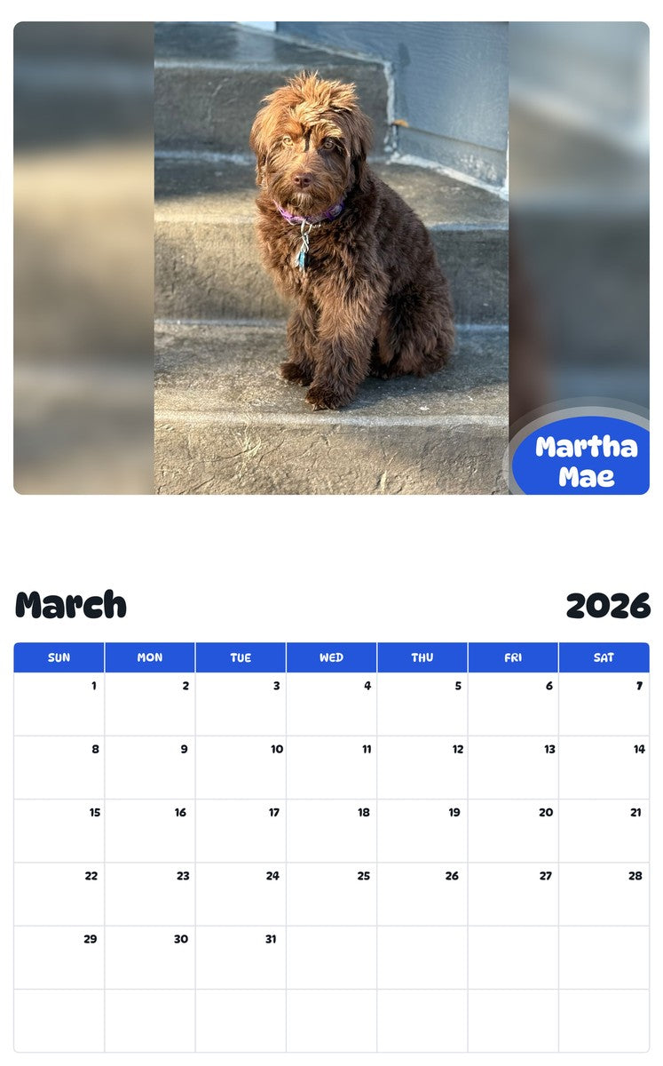 November 2025 - October 2026 Martha Mae - Pawidols Pet Calendar