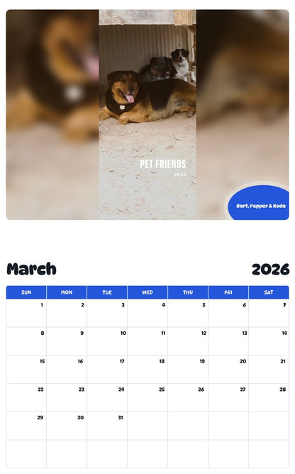November 2025 - October 2026 Bart, Pepper & Koda - Pawidols Pet Calendar