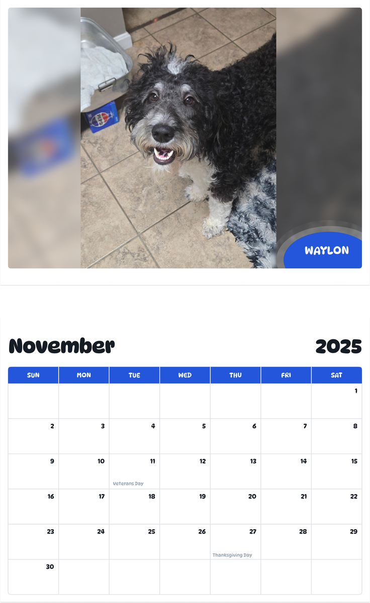July 2025 - June 2026 Waylon - Pawidols Pet Calendar