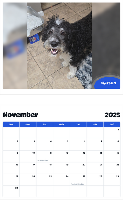 July 2025 - June 2026 Waylon - Pawidols Pet Calendar