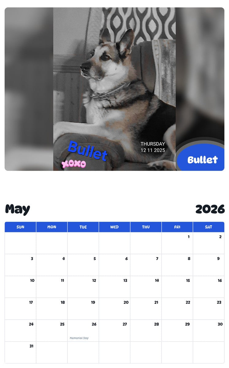 2026 - 2027 Bullet - Pawidols Pet Calendar