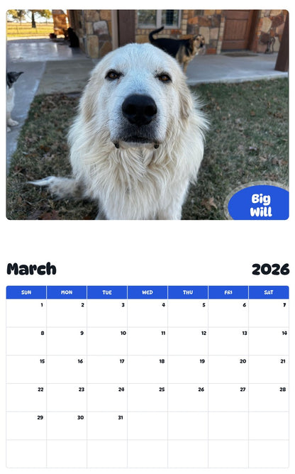 November 2025 - October 2026 Big Will - Pawidols Pet Calendar
