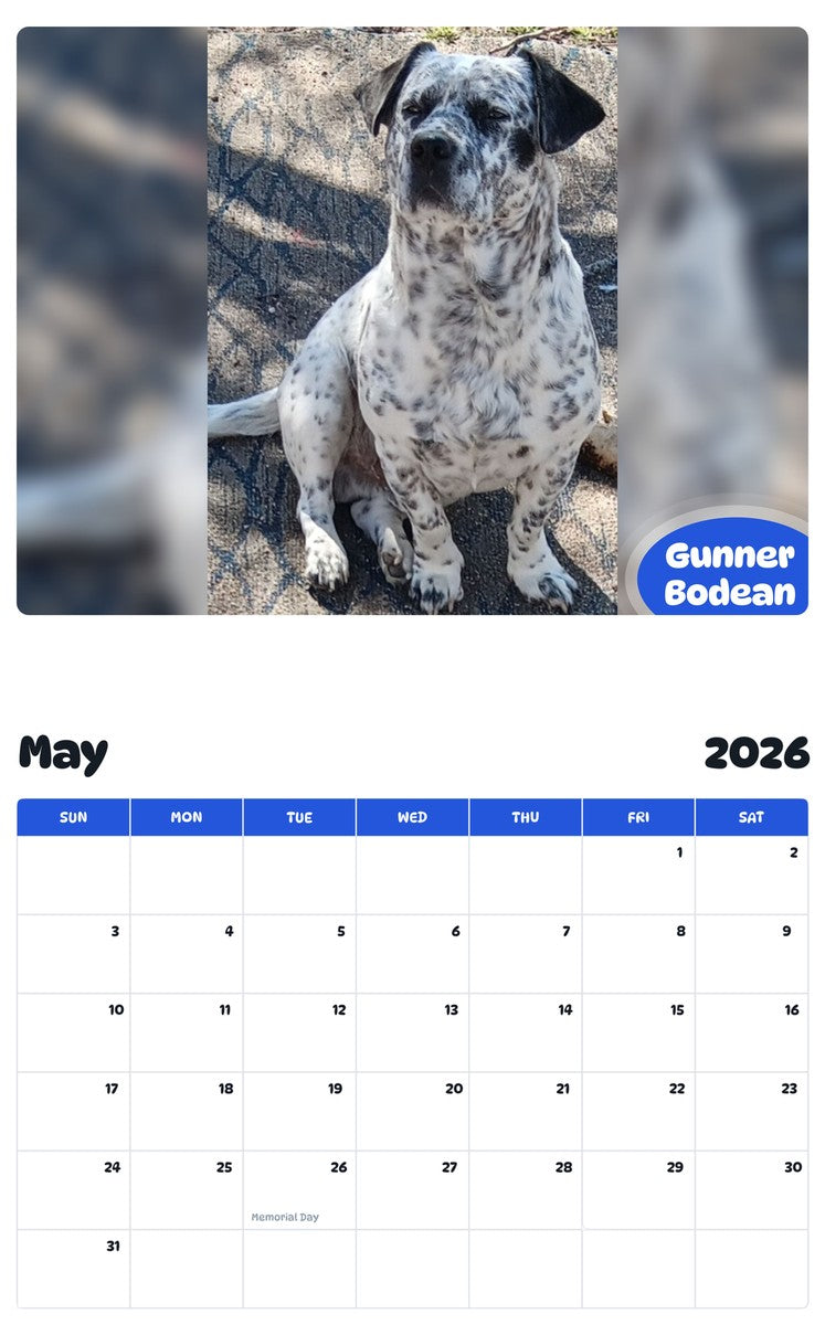 2026 - 2027 Gunner Bodean - Pawidols Pet Calendar