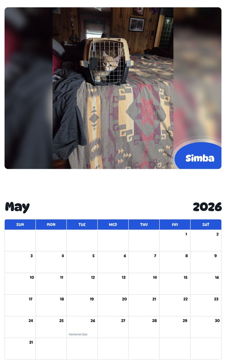 2026 - 2027 Simba - Pawidols Pet Calendar