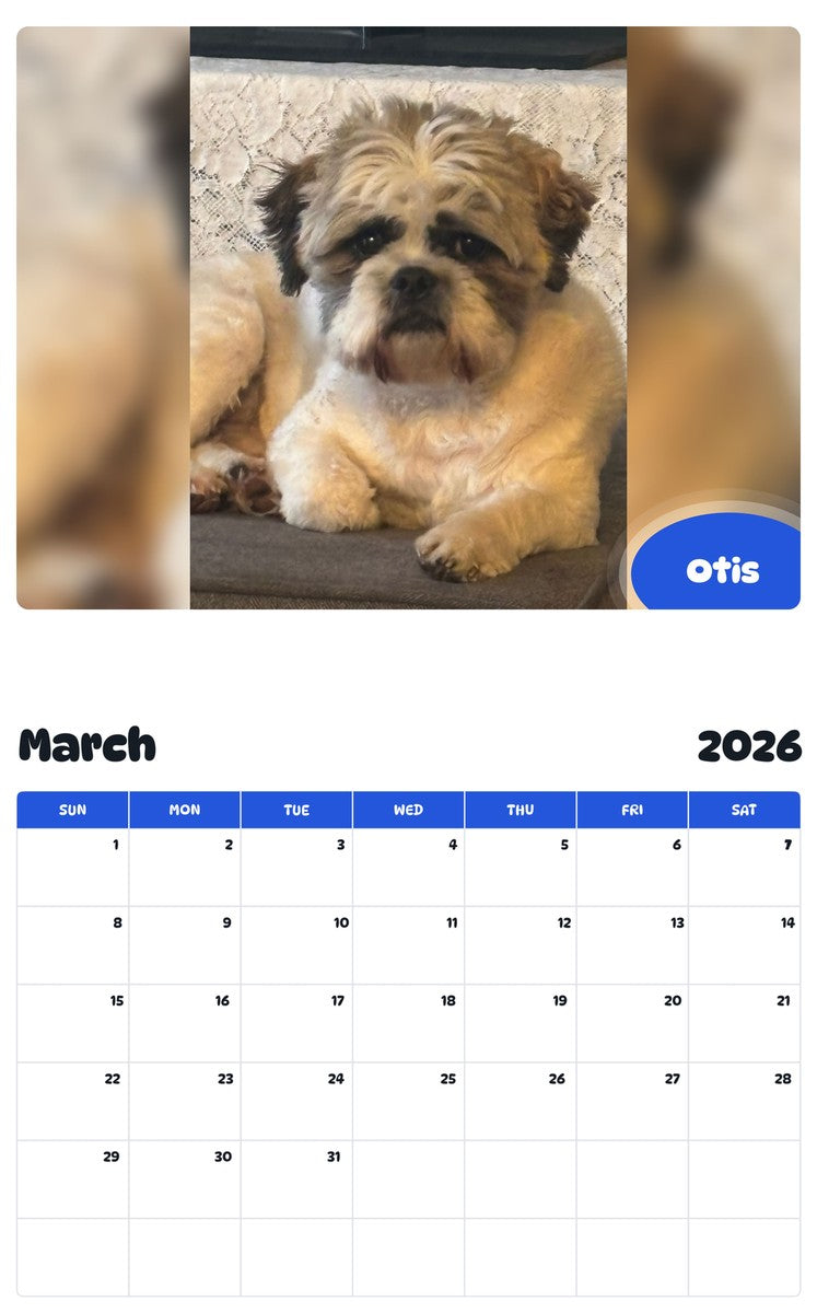 November 2025 - October 2026 Otis - Pawidols Pet Calendar