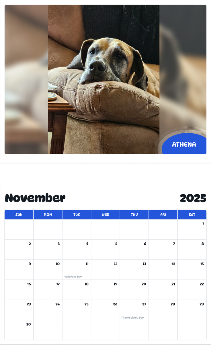 July 2025 - June 2026 Athena - Pawidols Pet Calendar