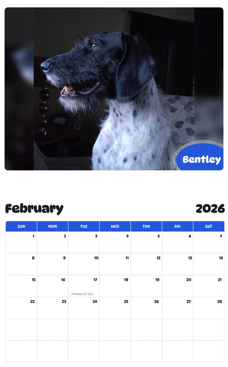 October 2025 - September 2026 Bentley - Pawidols Pet Calendar