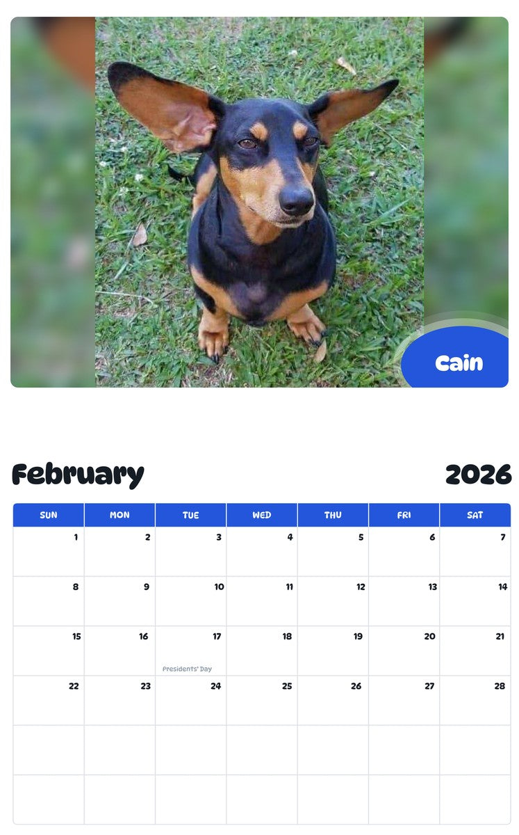 October 2025 - September 2026 Cain - Pawidols Pet Calendar