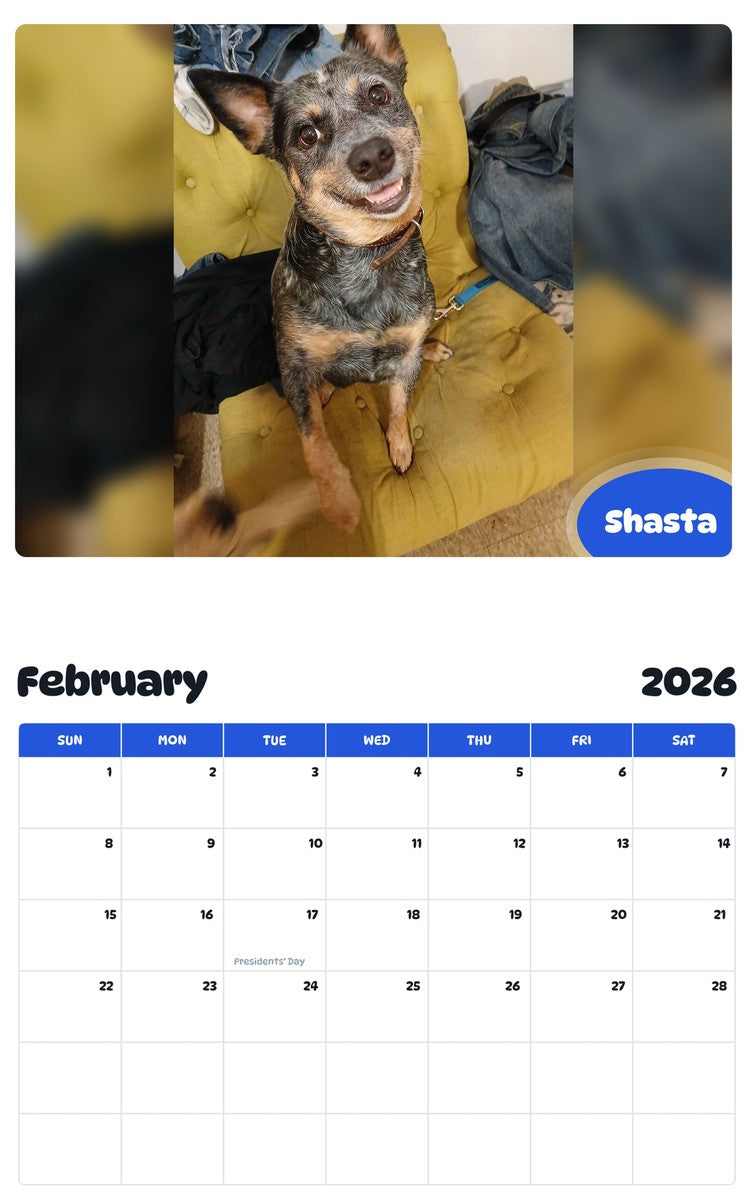 October 2025 - September 2026 Shasta - Pawidols Pet Calendar