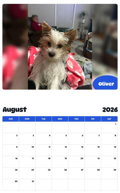 April 2026 - March 2027 Oliver - Pawidols Pet Calendar