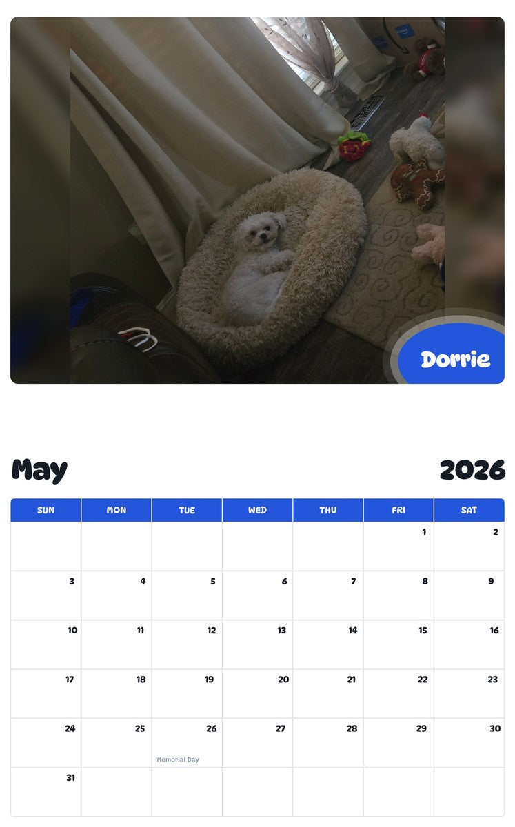 2026 - 2027 Dorrie - Pawidols Pet Calendar